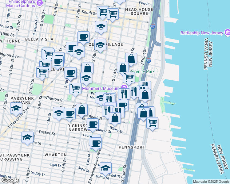 map of restaurants, bars, coffee shops, grocery stores, and more near 226 Ellsworth Street in Philadelphia