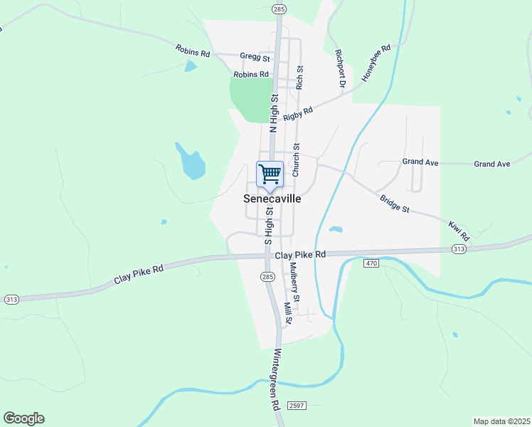 map of restaurants, bars, coffee shops, grocery stores, and more near 153 South High Street in Senecaville