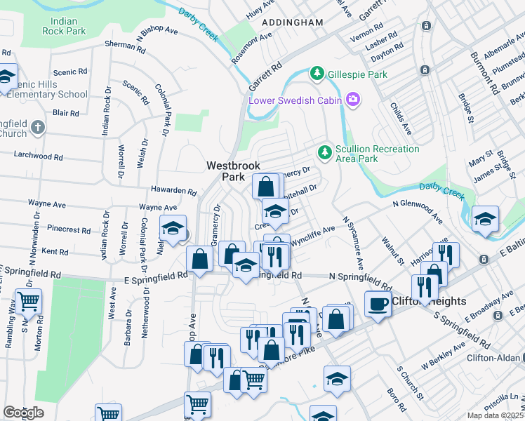 map of restaurants, bars, coffee shops, grocery stores, and more near 284 North Oak Avenue in Clifton Heights