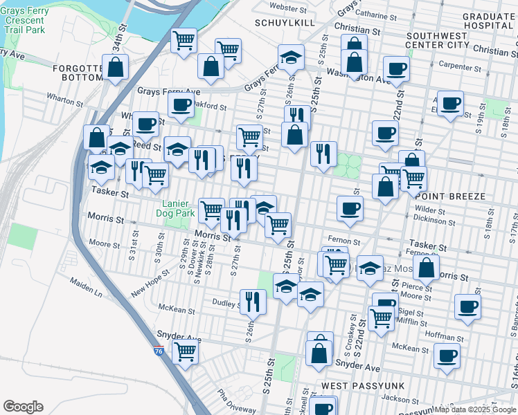 map of restaurants, bars, coffee shops, grocery stores, and more near in Philadelphia