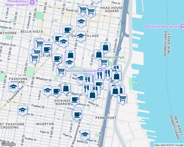 map of restaurants, bars, coffee shops, grocery stores, and more near 226 Ellsworth Street in Philadelphia