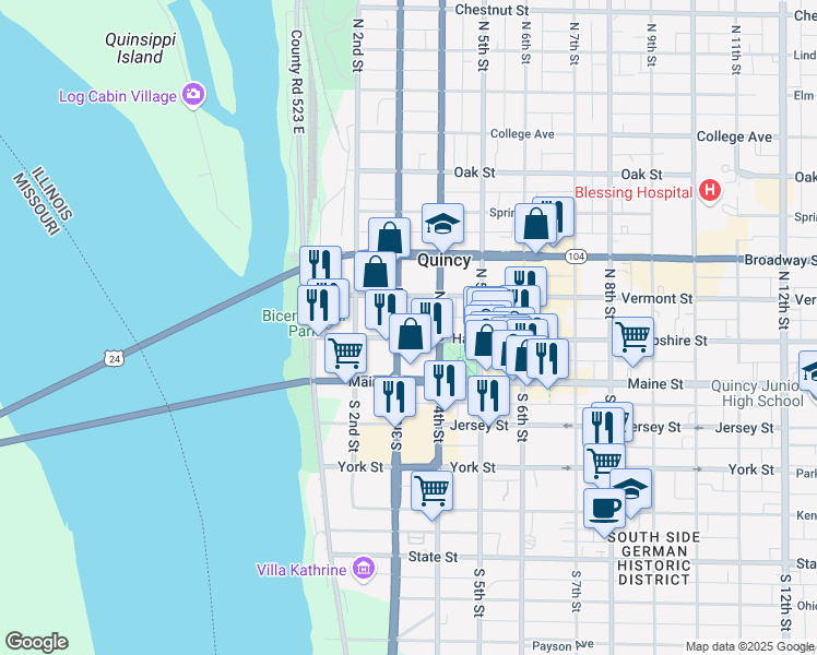 map of restaurants, bars, coffee shops, grocery stores, and more near 301 Hampshire Street in Quincy
