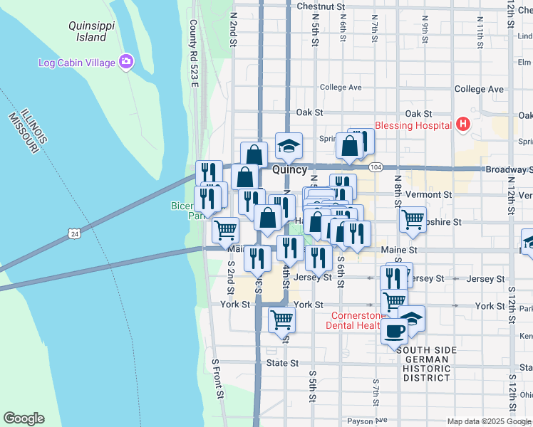 map of restaurants, bars, coffee shops, grocery stores, and more near 301 Hampshire Street in Quincy