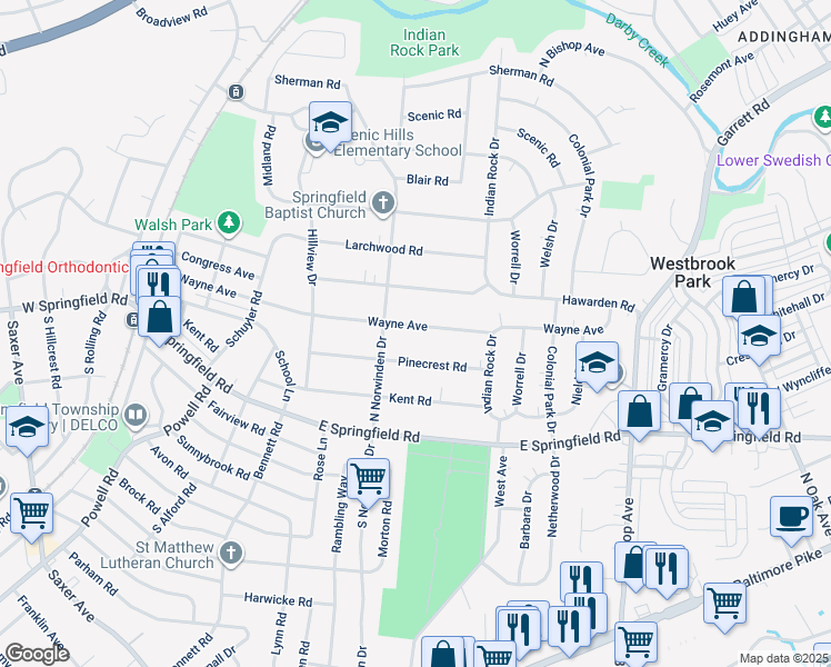 map of restaurants, bars, coffee shops, grocery stores, and more near 432 Wayne Avenue in Springfield