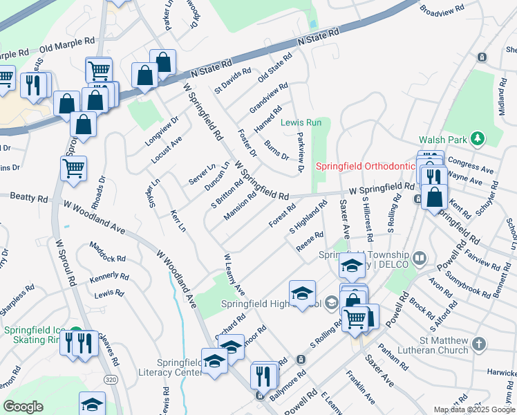 map of restaurants, bars, coffee shops, grocery stores, and more near 34 Shelburne Road in Springfield