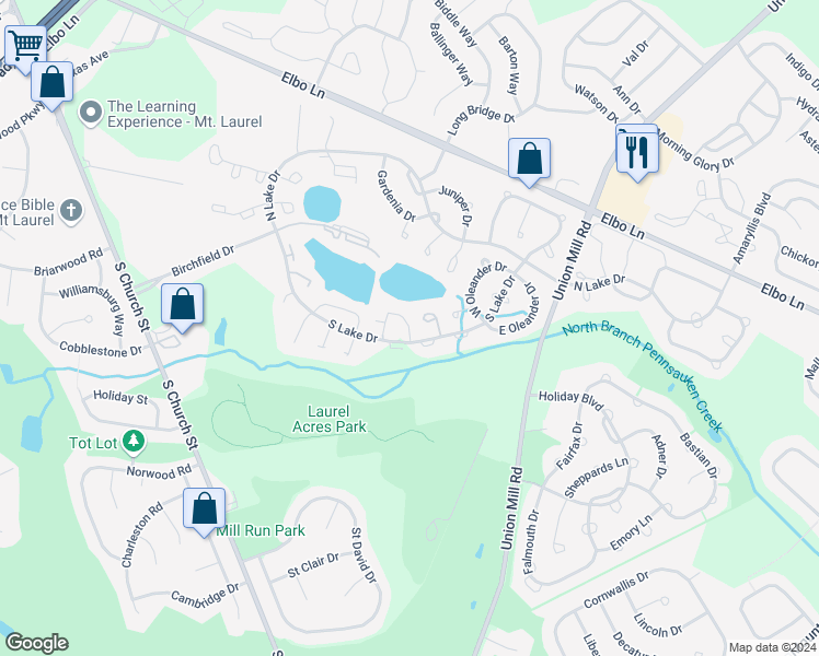map of restaurants, bars, coffee shops, grocery stores, and more near 92 Primrose Court in Mount Laurel Township