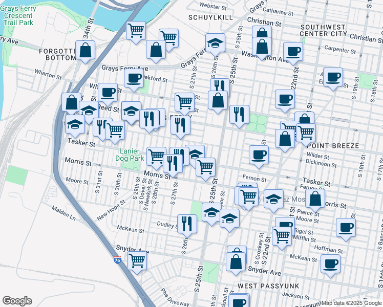 map of restaurants, bars, coffee shops, grocery stores, and more near in Philadelphia