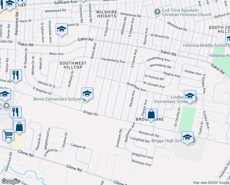 map of restaurants, bars, coffee shops, grocery stores, and more near 1065 South Hague Avenue in Columbus