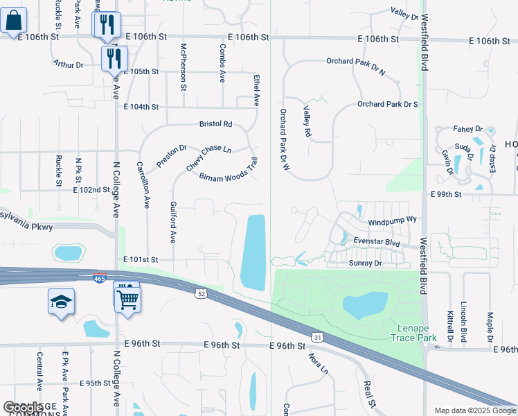 map of restaurants, bars, coffee shops, grocery stores, and more near 10139 Solace Lane in Indianapolis