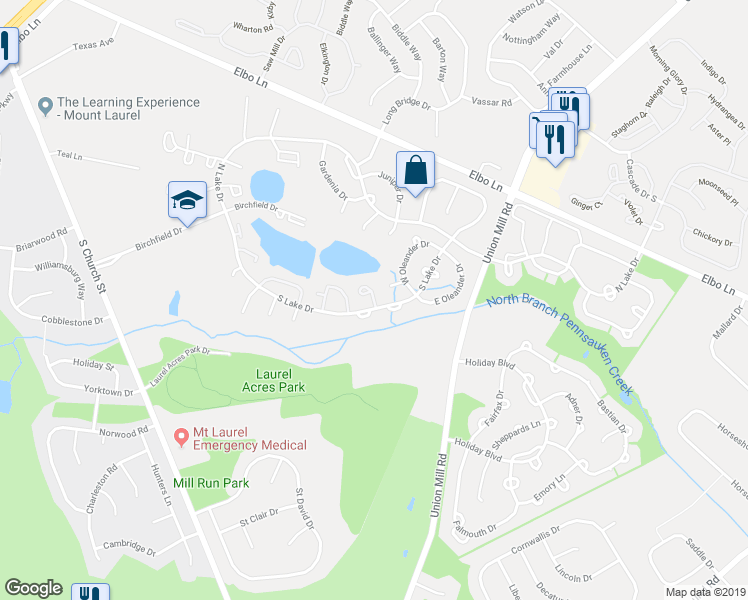 map of restaurants, bars, coffee shops, grocery stores, and more near 89 Red Cedar Court in Mount Laurel