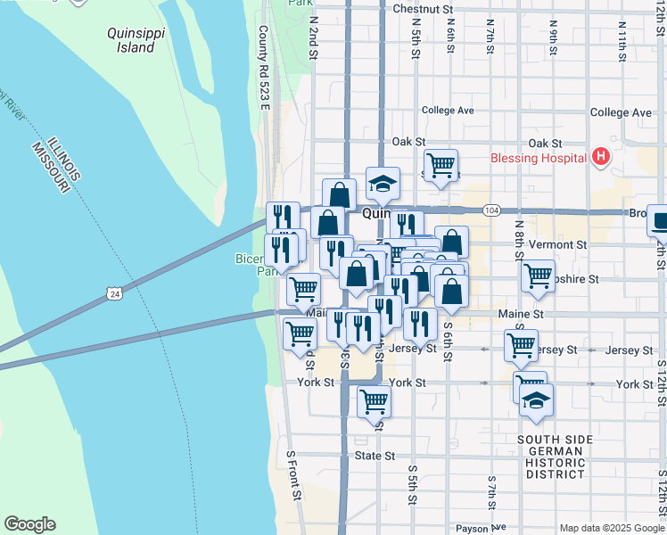 map of restaurants, bars, coffee shops, grocery stores, and more near 225 Hampshire Street in Quincy