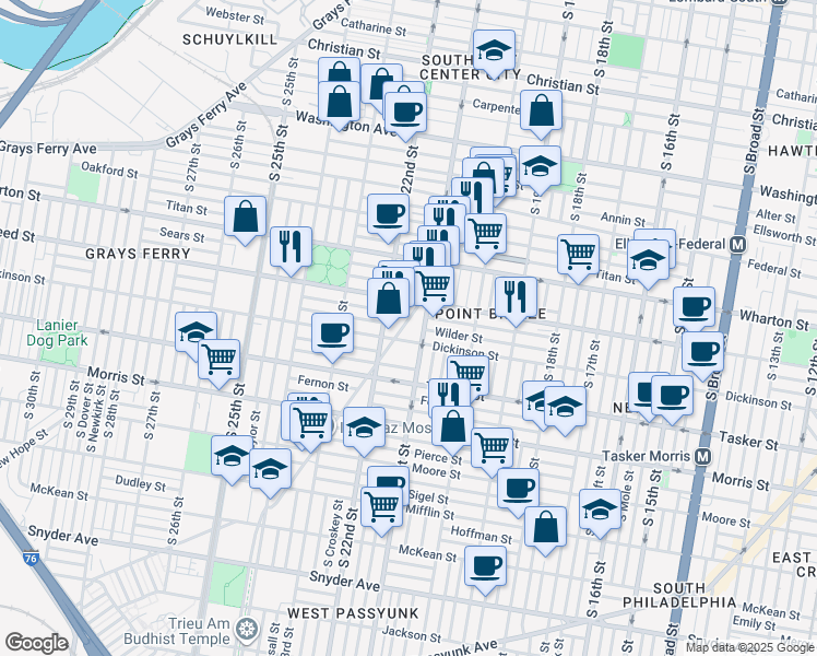 map of restaurants, bars, coffee shops, grocery stores, and more near in Philadelphia