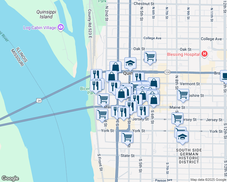 map of restaurants, bars, coffee shops, grocery stores, and more near 225 Hampshire Street in Quincy