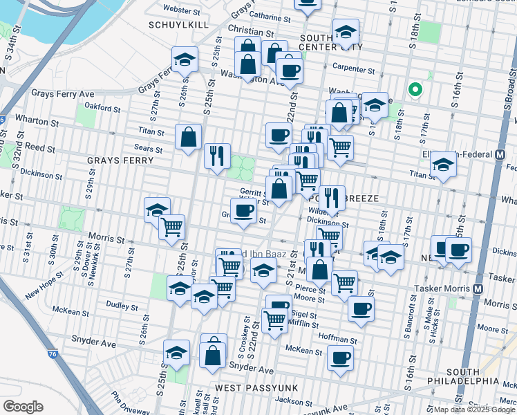 map of restaurants, bars, coffee shops, grocery stores, and more near 2235 Dickinson Street in Philadelphia