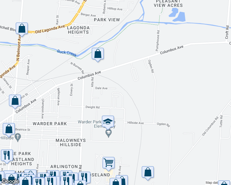 map of restaurants, bars, coffee shops, grocery stores, and more near 893 Stone Crossing Lane in Springfield