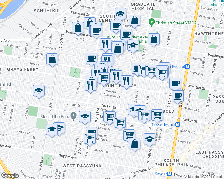 map of restaurants, bars, coffee shops, grocery stores, and more near 2012 Gerritt Street in Philadelphia