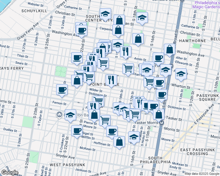map of restaurants, bars, coffee shops, grocery stores, and more near 1408 South 19th Street in Philadelphia