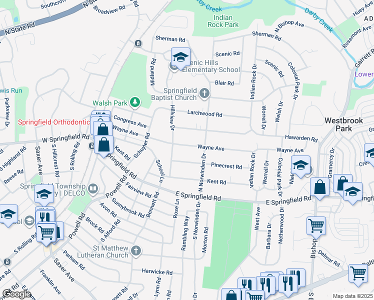 map of restaurants, bars, coffee shops, grocery stores, and more near 334 Wayne Avenue in Springfield