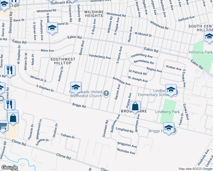 map of restaurants, bars, coffee shops, grocery stores, and more near 1057 South Harris Avenue in Columbus