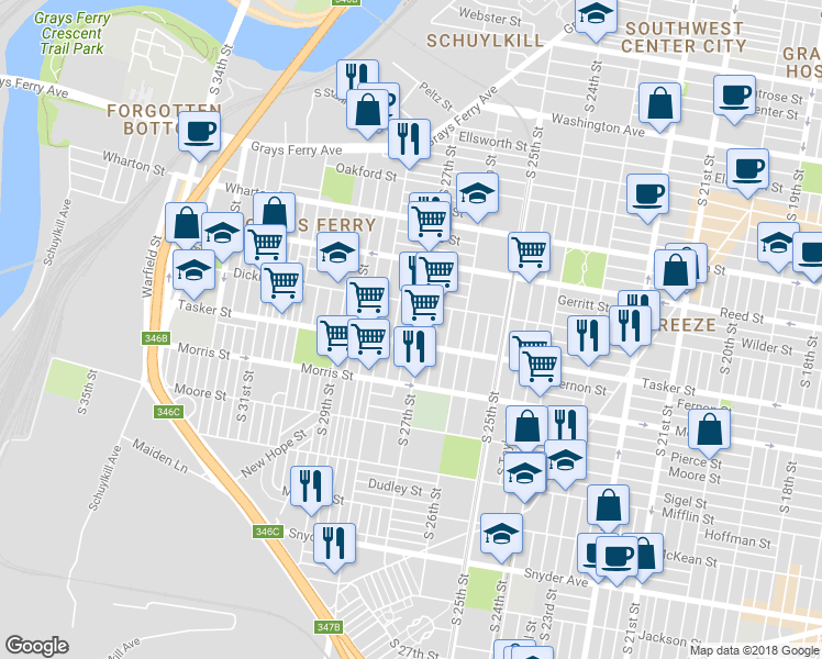 map of restaurants, bars, coffee shops, grocery stores, and more near in Philadelphia