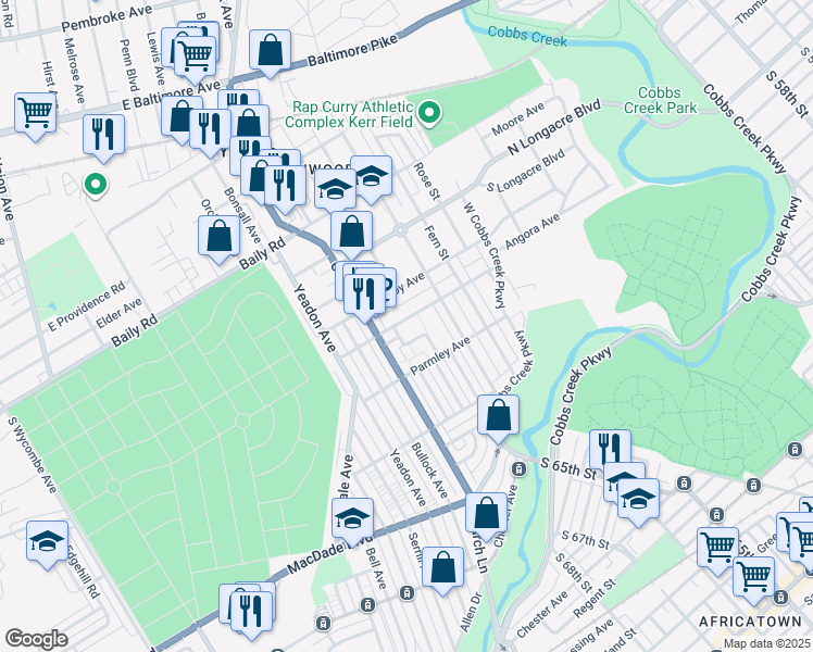map of restaurants, bars, coffee shops, grocery stores, and more near 732 Revere Road in Lansdowne
