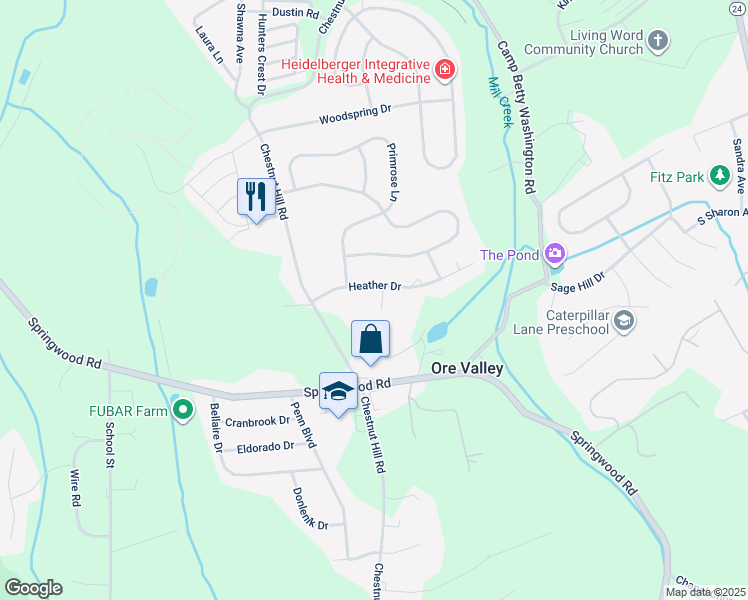 map of restaurants, bars, coffee shops, grocery stores, and more near 567 Willow Court in York