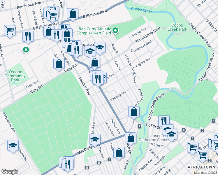 map of restaurants, bars, coffee shops, grocery stores, and more near 732 Revere Road in Lansdowne