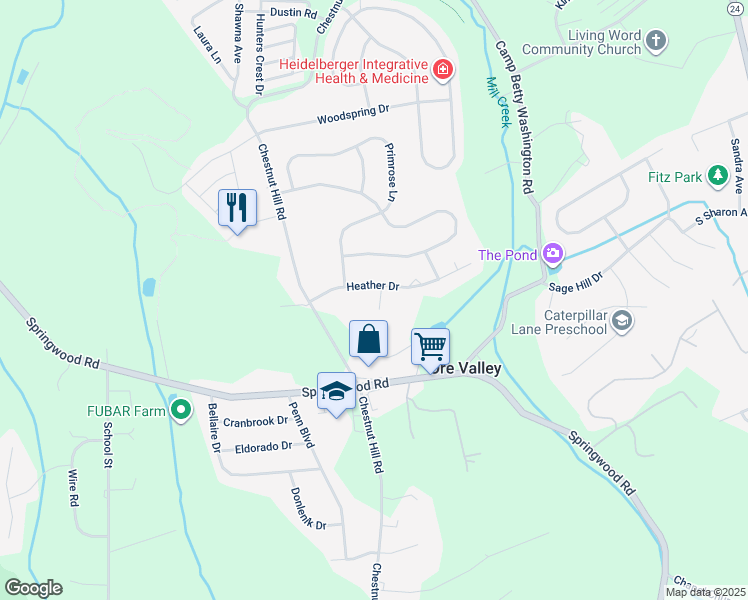 map of restaurants, bars, coffee shops, grocery stores, and more near 567 Willow Court in York
