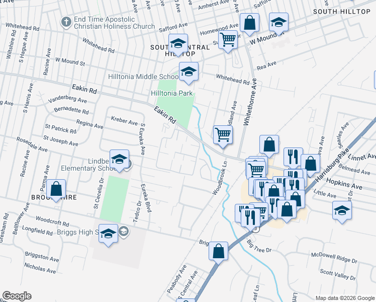 map of restaurants, bars, coffee shops, grocery stores, and more near 2303 Hardesty Drive North in Columbus