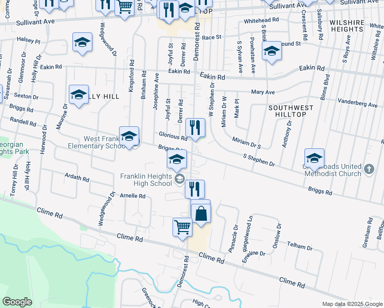 map of restaurants, bars, coffee shops, grocery stores, and more near Demorest Rd & Briggs Rd in Columbus