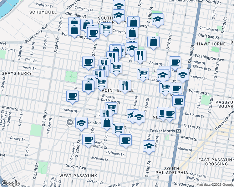 map of restaurants, bars, coffee shops, grocery stores, and more near in Philadelphia