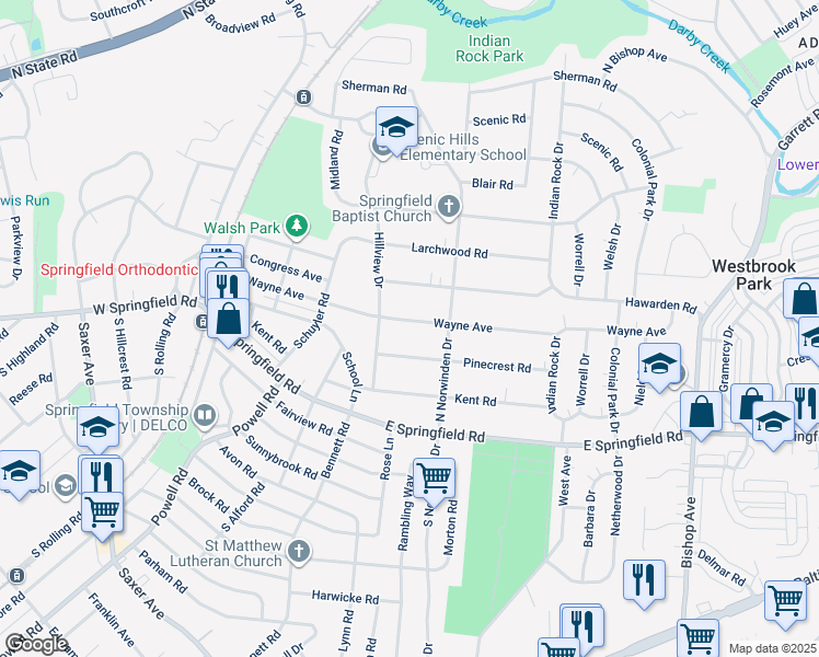 map of restaurants, bars, coffee shops, grocery stores, and more near 334 Wayne Avenue in Springfield