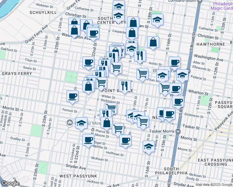 map of restaurants, bars, coffee shops, grocery stores, and more near in Philadelphia
