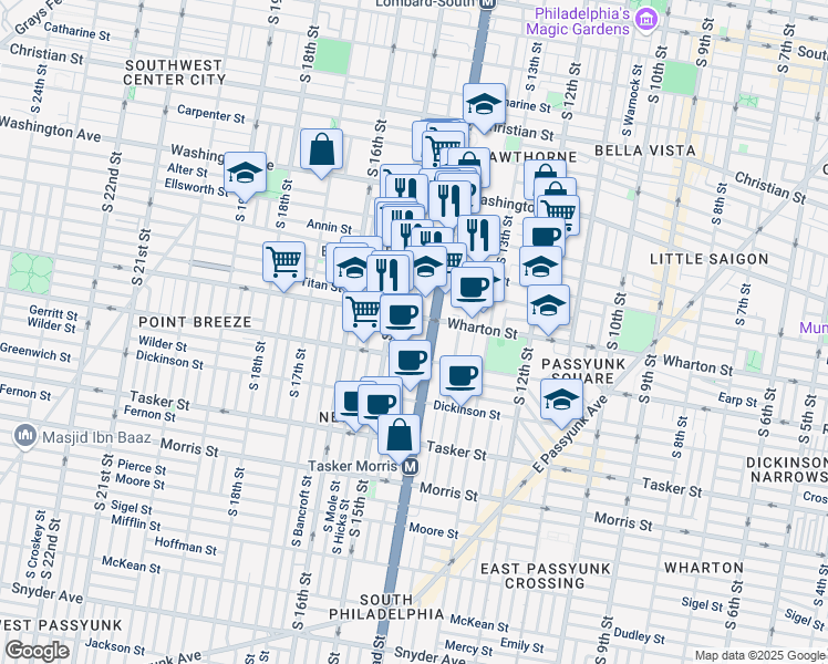 map of restaurants, bars, coffee shops, grocery stores, and more near in Philadelphia