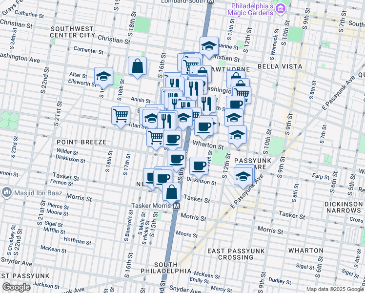 map of restaurants, bars, coffee shops, grocery stores, and more near in Philadelphia
