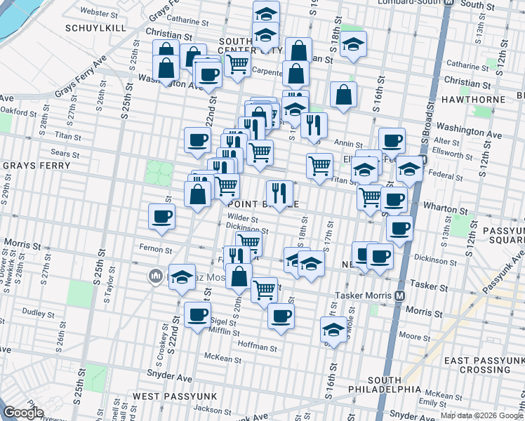 map of restaurants, bars, coffee shops, grocery stores, and more near in Philadelphia