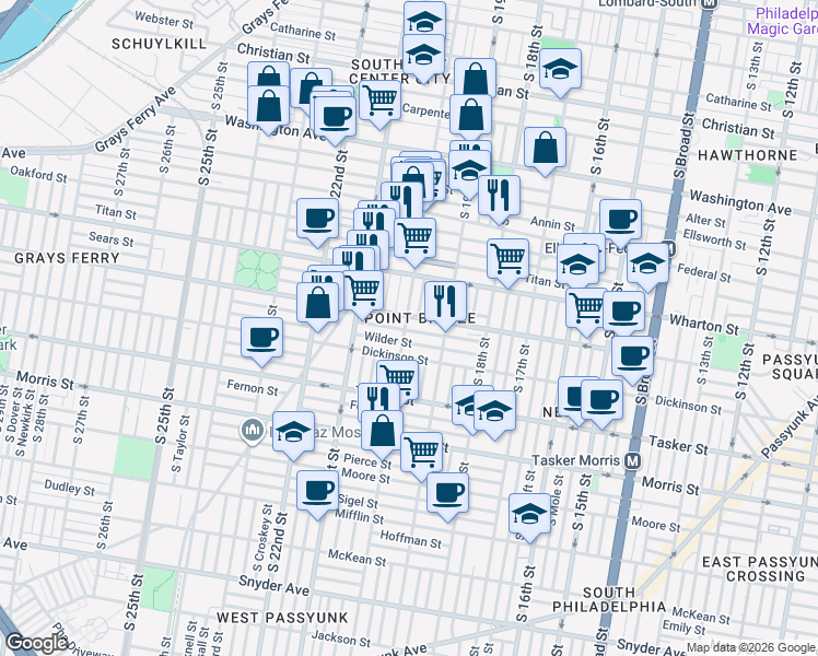 map of restaurants, bars, coffee shops, grocery stores, and more near in Philadelphia