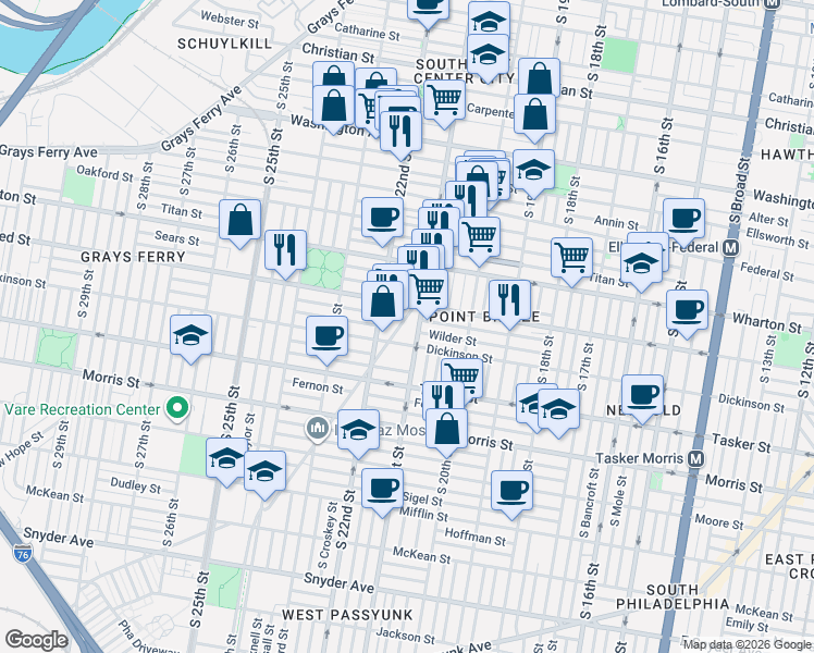 map of restaurants, bars, coffee shops, grocery stores, and more near 2113 Reed Street in Philadelphia