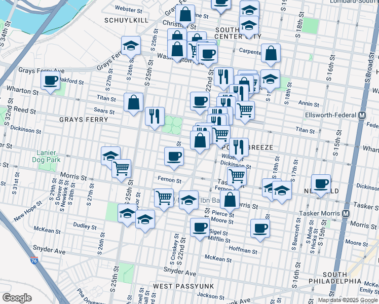 map of restaurants, bars, coffee shops, grocery stores, and more near 2222 Wilder Street in Philadelphia