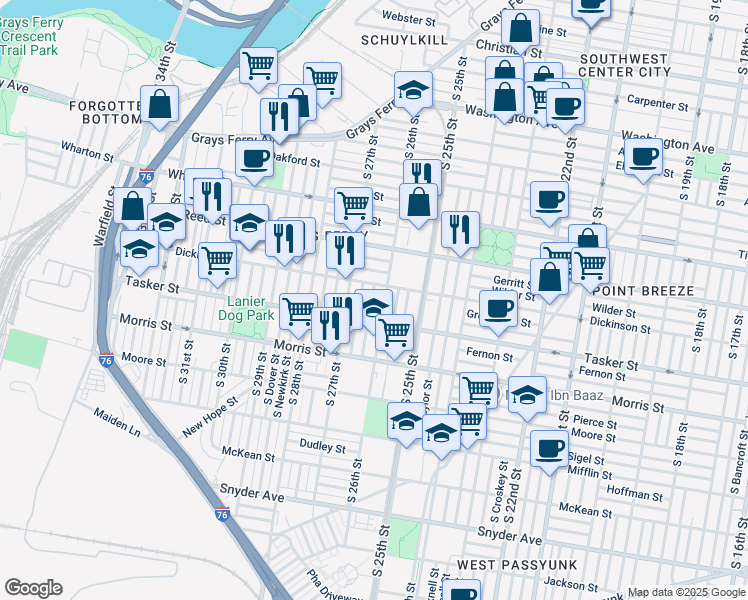 map of restaurants, bars, coffee shops, grocery stores, and more near 2641 Dickinson Street in Philadelphia