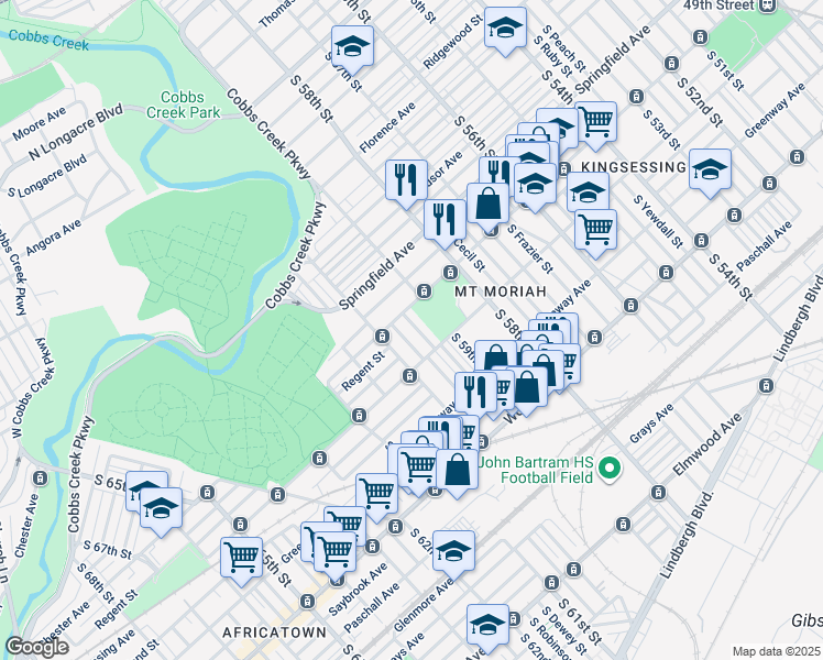 map of restaurants, bars, coffee shops, grocery stores, and more near 1920 South Redfield Street in Philadelphia