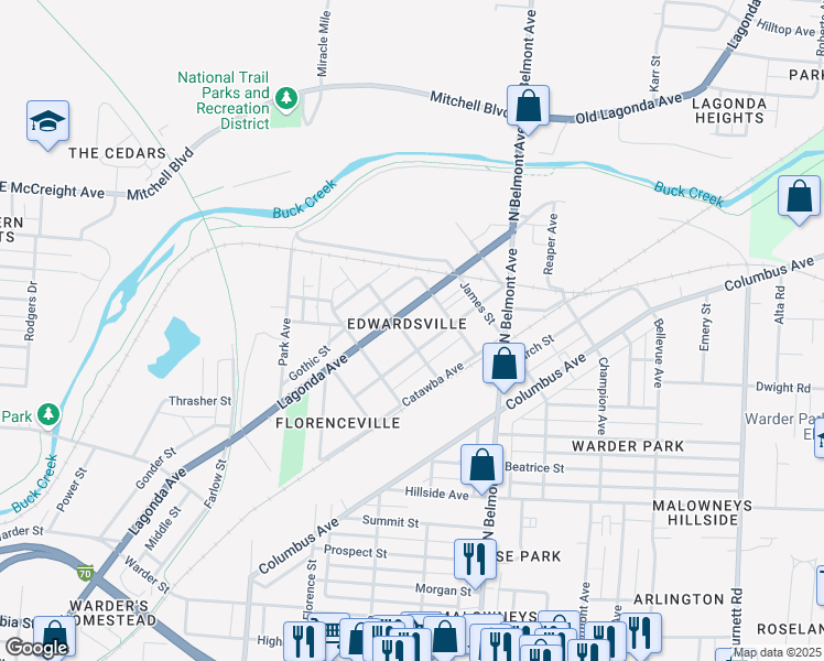 map of restaurants, bars, coffee shops, grocery stores, and more near 918 Jasper Street in Springfield