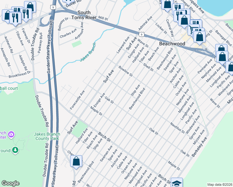 map of restaurants, bars, coffee shops, grocery stores, and more near 612 Halliard Avenue in Beachwood