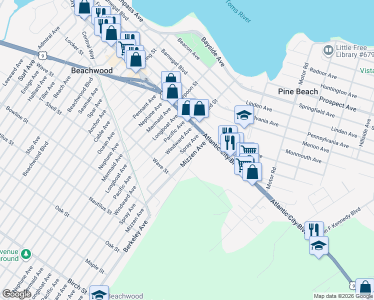 map of restaurants, bars, coffee shops, grocery stores, and more near 145 Spray Avenue in Beachwood