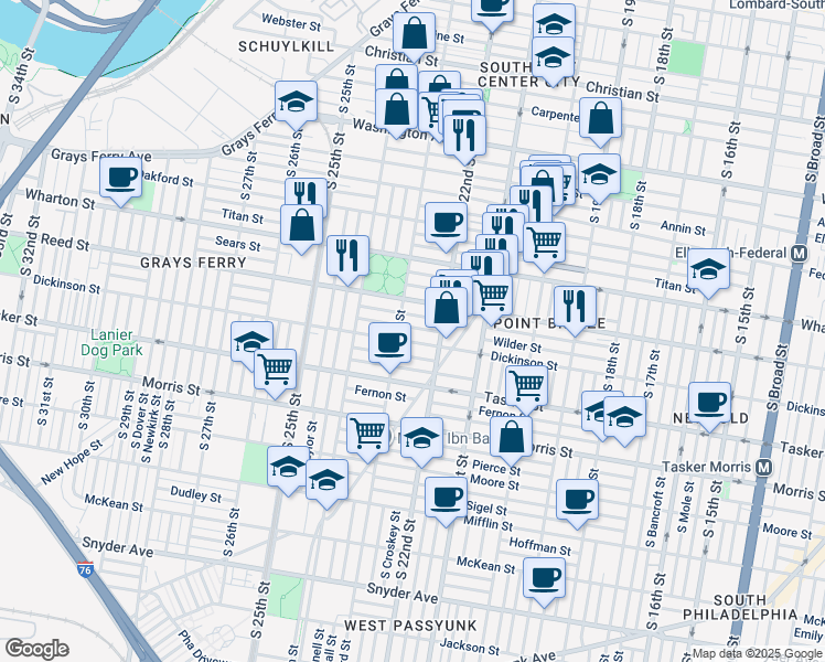 map of restaurants, bars, coffee shops, grocery stores, and more near 2240 Wilder Street in Philadelphia