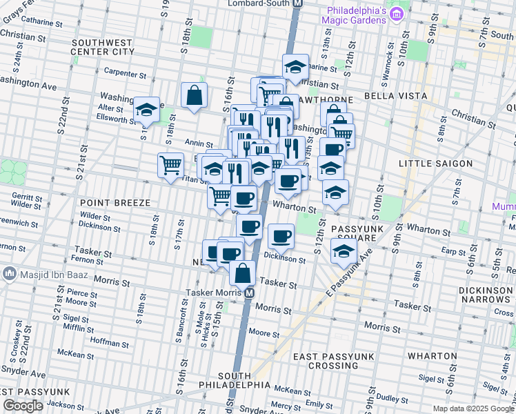 map of restaurants, bars, coffee shops, grocery stores, and more near in Philadelphia