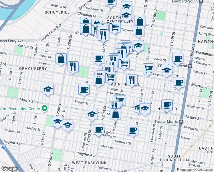 map of restaurants, bars, coffee shops, grocery stores, and more near 2113 Reed Street in Philadelphia
