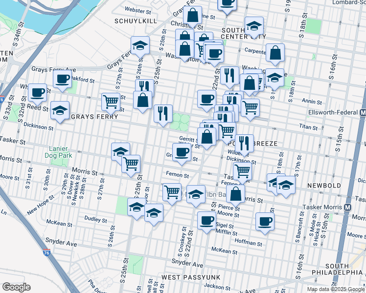 map of restaurants, bars, coffee shops, grocery stores, and more near 1430 South 23rd Street in Philadelphia