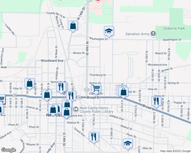 map of restaurants, bars, coffee shops, grocery stores, and more near 414 North 17th Street in New Castle