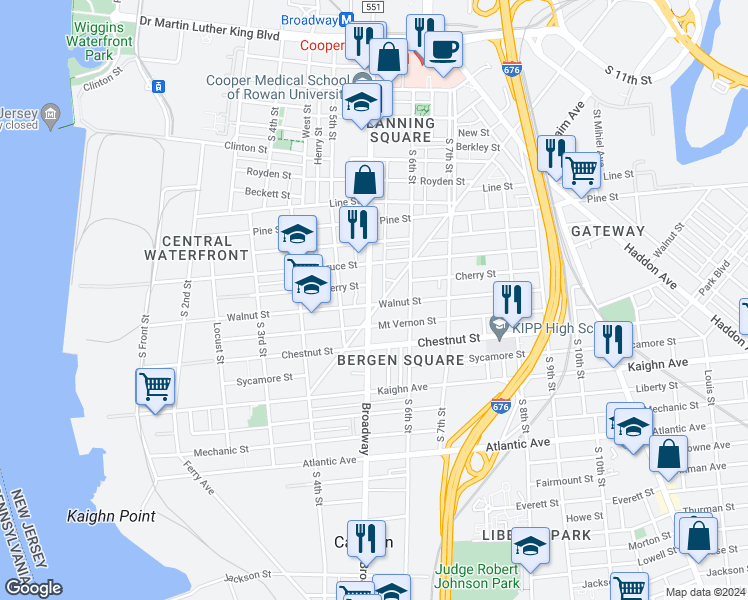 map of restaurants, bars, coffee shops, grocery stores, and more near 944 South Broadway in Camden